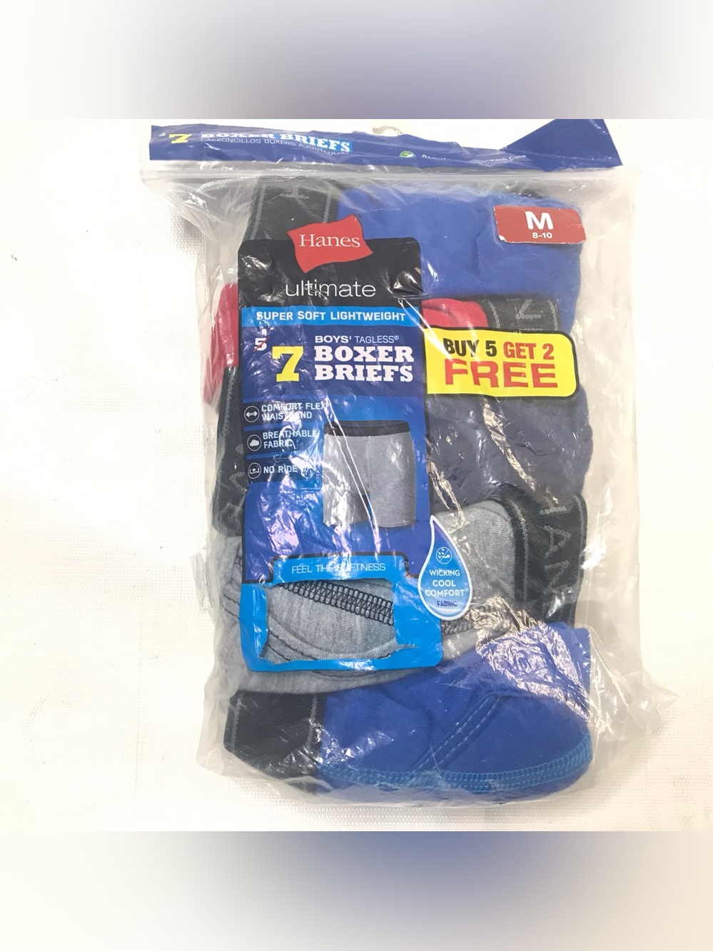 7 Pack Hanes Boxer Briefs Boys Size M  8-10 Tagless Comfort Flex Cool Blue Gray